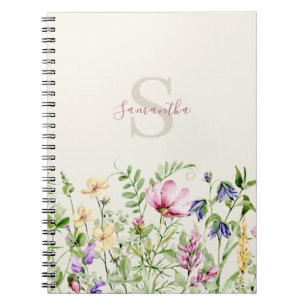 Elegantes rosa Wildflower Blumenwiese Monogramm Notizblock