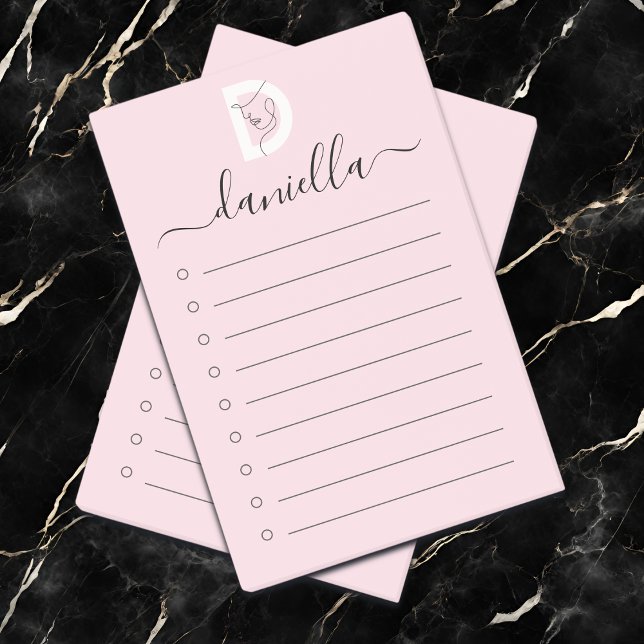 Elegantes Rosa & Women Face Line Art Monogramm Post-it Klebezettel (Von Creator hochgeladen)