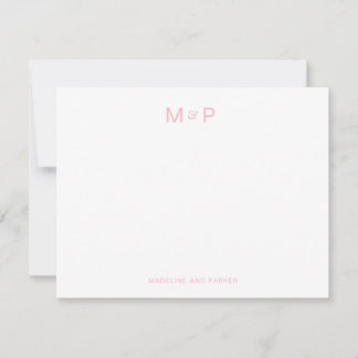 Elegantes Rosa Zeitgenössisches Couple Monogramm Mitteilungskarte