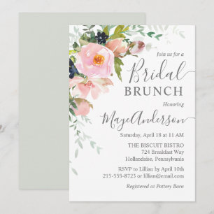 Elegantes Rosafarbene und Graue Florale Hochzeitsb Einladung