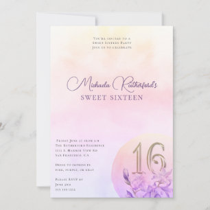 Elegantes rosafarbenes Aquarell 16 . Geburtstag Pa Einladung