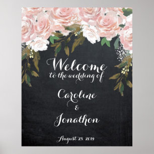 Elegantes rosafarbenes Blumen-Willkommensschild fü Poster