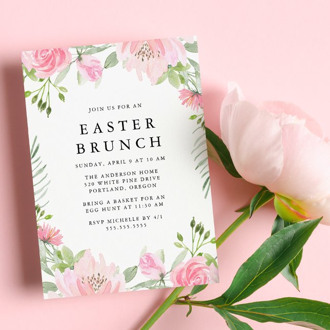 Elegantes rosafarbenes Blumengebäck Ostern Brunch Einladung (Von Creator hochgeladen)