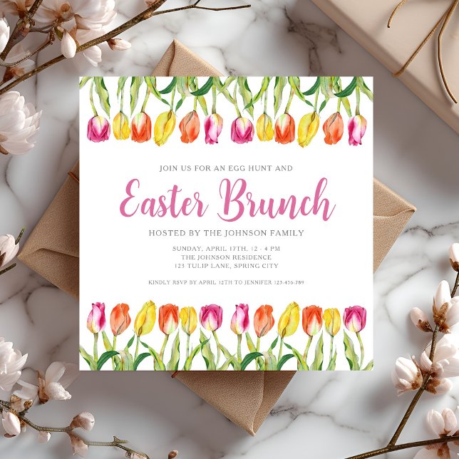 Elegantes rosafarbenes Blumengebäck Ostern Brunch Einladung (Elegant Pink Floral Tulip Easter Brunch Invitation)