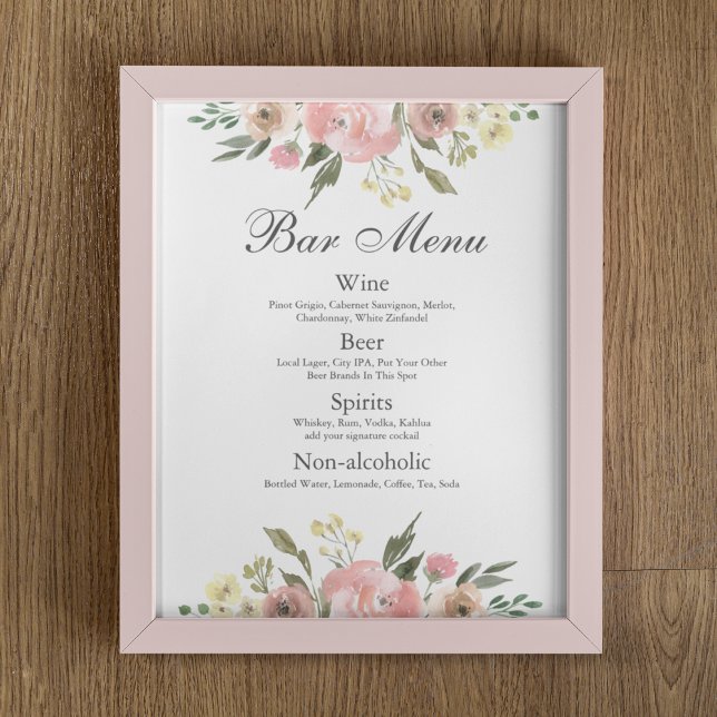 Elegantes, rosafarbenes Blumenmenü mit floralen Ho Poster (Von Creator hochgeladen)