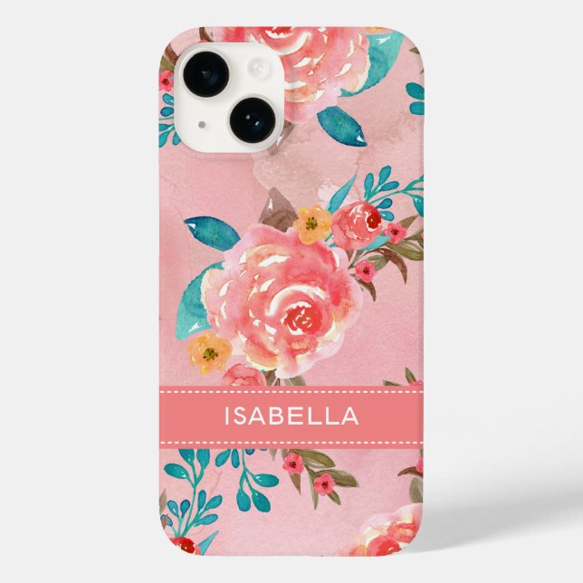 Elegantes rosafarbenes Blumenmuster Case-Mate iPhone Hülle (Rückseite)