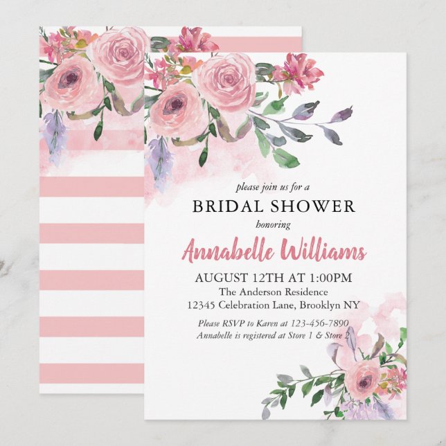 Elegantes, rosafarbenes Brautparty Einladung (Vorne/Hinten)