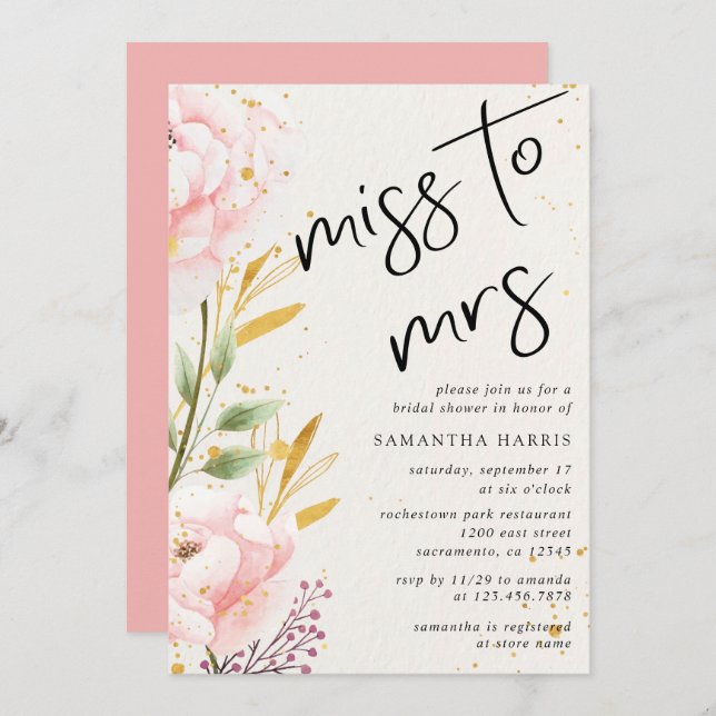 Elegantes rosafarbenes Brautparty Einladung (Vorne/Hinten)