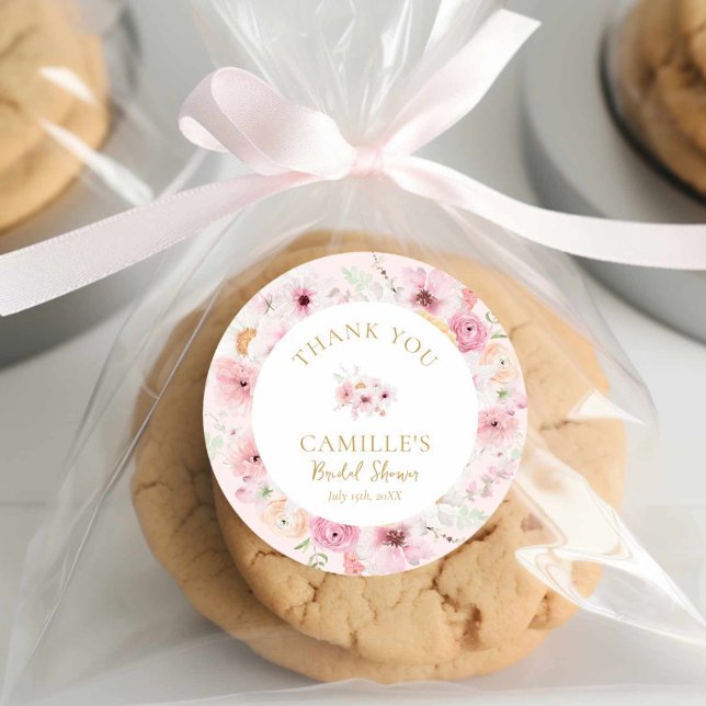 Elegantes rosafarbenes Brautparty Runder Aufkleber (Cute Watercolor Pink floral Bridal Shower Round sticker)