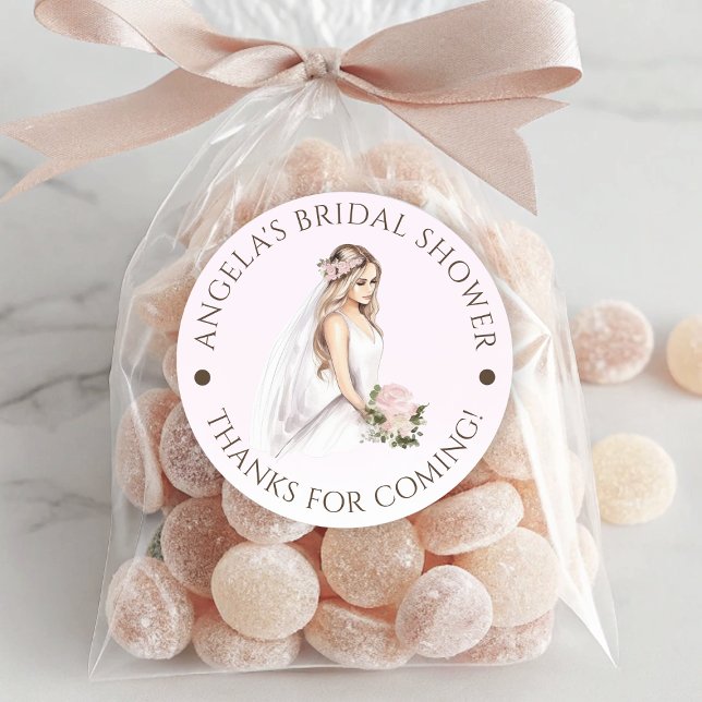 Elegantes, rosafarbenes Brautparty Runder Aufkleber (Elegant Tender Pink Bride-To-Be Bridal Shower Classic Round Sticker)