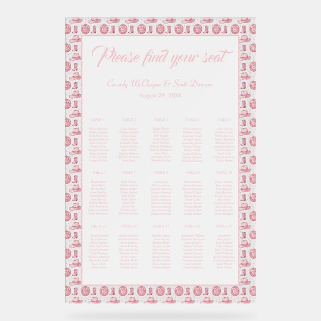 Elegantes rosafarbenes Cowgirl Hochzeit-Akryllisch Acrylschild (Vorderseite)