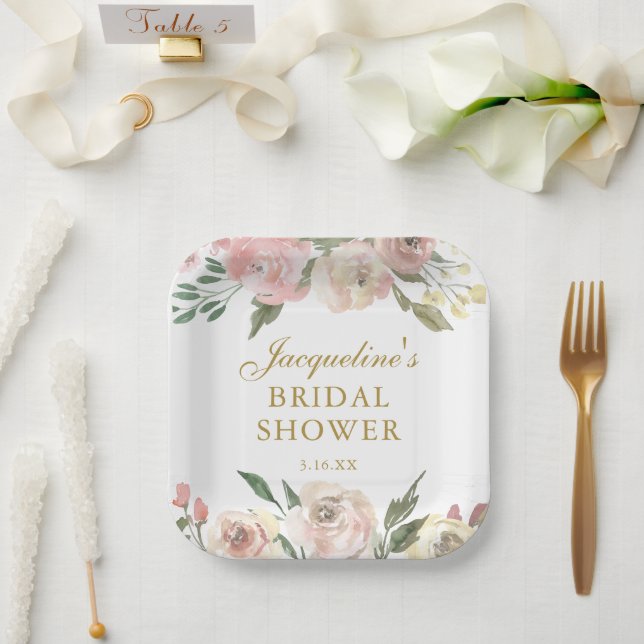 Elegantes rosafarbenes, farbenprächtiges Brautpart Pappteller (Hochzeit)