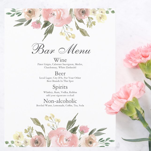Elegantes, rosafarbenes, florales Hochzeitsmenü mi (Von Creator hochgeladen)