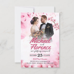 Elegantes rosafarbenes florales Modern Weding Foto Einladung