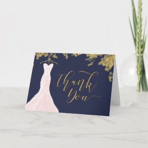 Elegantes rosafarbenes Hochzeitskleid in Navy & Go Dankeskarte
