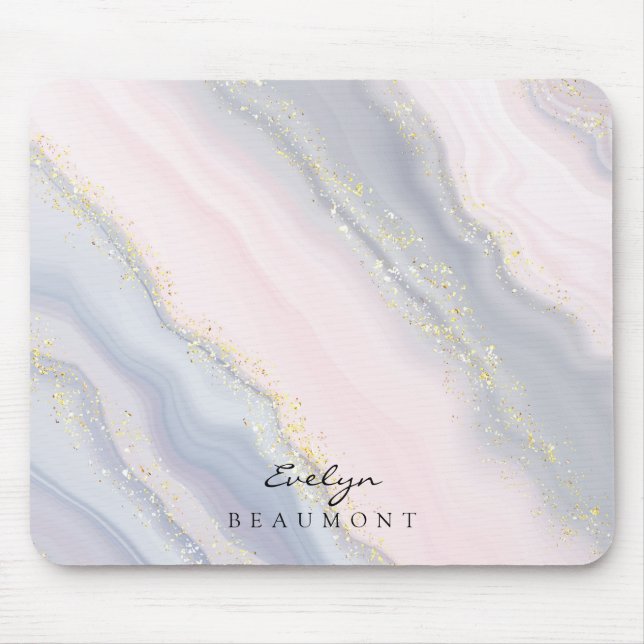 Elegantes rosafarbenes Lila Pastel Gold Glitzer Mo Mousepad (Vorne)