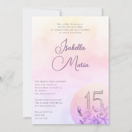 Elegantes rosafarbenes Lila Quinceanera-Party Einladung
