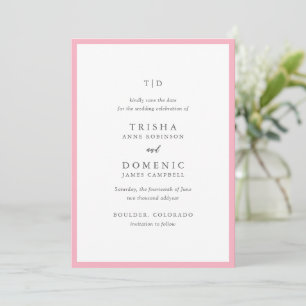 Elegantes rosafarbenes Monogramm moderne Hochzeit Save The Date