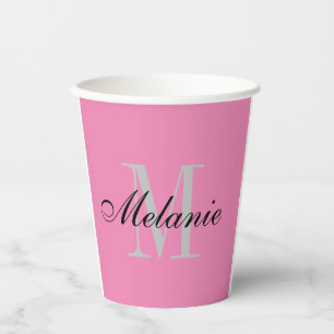 Elegantes rosafarbenes Monogramm personalisiert Pappbecher