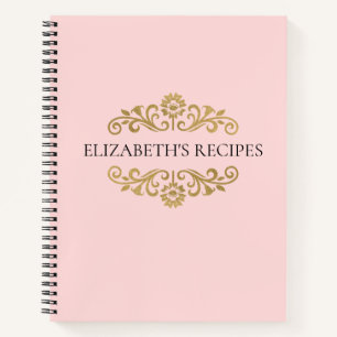 Elegantes rosafarbenes Monogramm Rezept Kochbuch Notizbuch