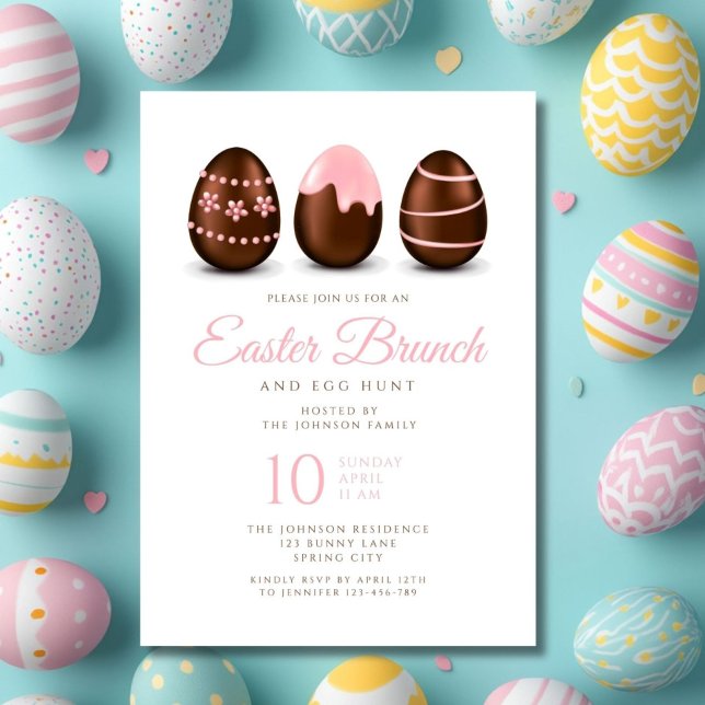 Elegantes rosafarbenes Osterfest Einladung (Elegant Pink Egg Easter Brunch Invitation Card.)