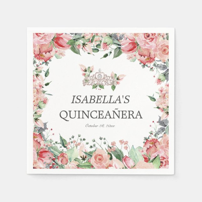 Elegantes rosafarbenes Party Quinceñera Serviette (Vorderseite)