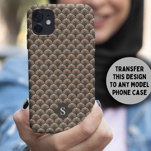 Elegantes rosafarbenes Retro-Muster Monogramm Case-Mate iPhone Hülle (Von Creator hochgeladen)