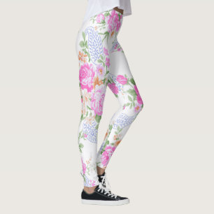Elegantes rosafarbenes Rosenmuster Leggings