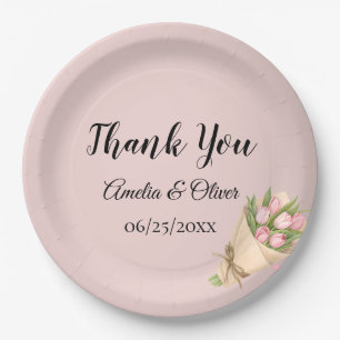 Elegantes Rosafarbenes Tulpenstrauß-Hochzeit Pappteller
