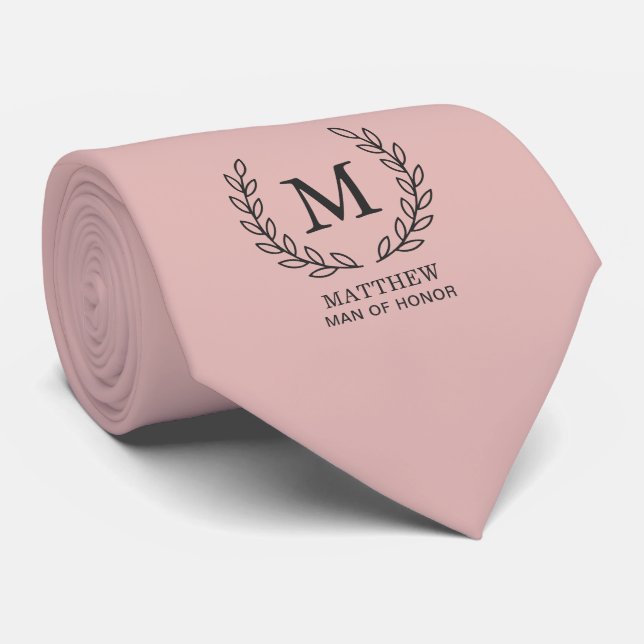 Elegantes Rosé-Blush-Monogramm für den Ehrenmann z Krawatte (Gerollt)