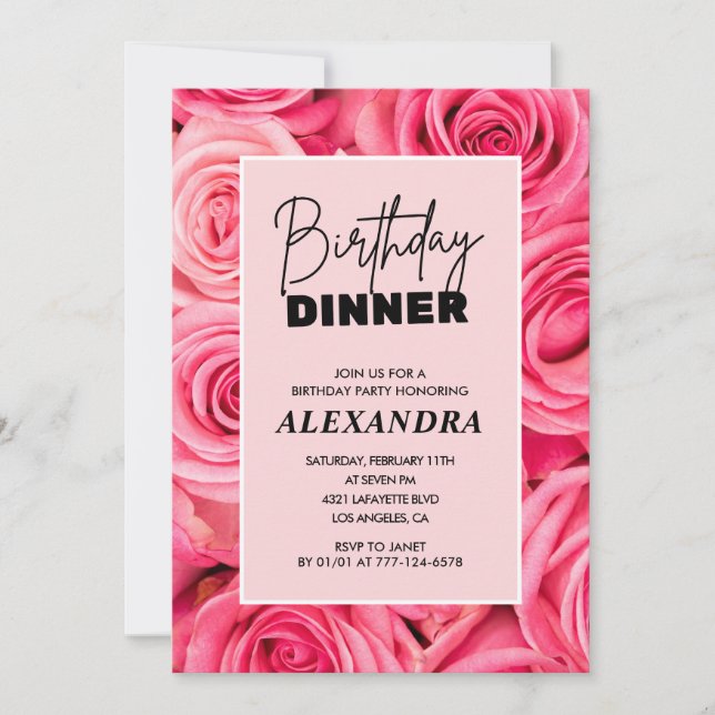 Elegantes Rose Dinner 76. Geburtstag Einladung (Vorderseite)