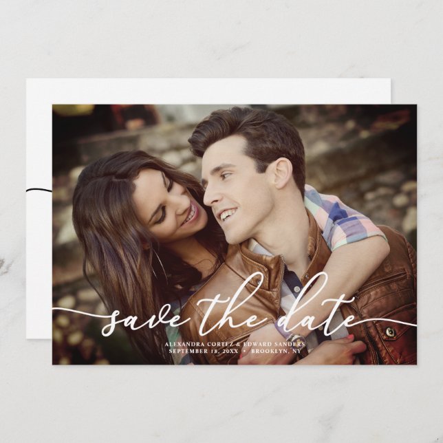 Elegantes Rose Foto Save the Date Einladung (Vorne/Hinten)