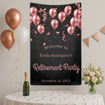 Elegantes Rose Gold Balloons Black Retirement Part