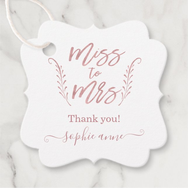 Elegantes Rose Gold Calligraphy Brautparty Geschenkanhänger (Vorderseite)