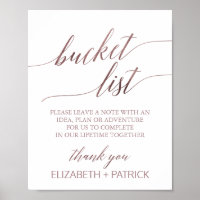 Elegantes Rose Gold Calligraphy Bucket List-Zeiche