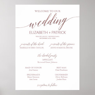 Elegantes Rose Gold Calligraphy Sm Wedding Program Poster