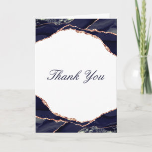 Elegantes Rose Gold Foil Navy Agate Hochzeitsfest  Dankeskarte