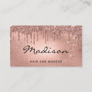 Elegantes Rose Gold Glitter-Drip-Haar und Make-up Visitenkarte