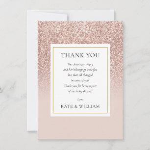 Elegantes Rose Gold Glitzer Baby Shower Gedicht Dankeskarte