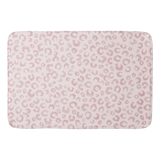 Elegantes Rose Gold Glitzer Leopard Muster Badematte (Vorderseite)