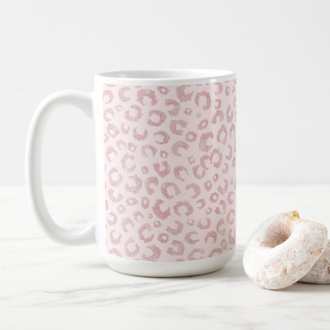 Elegantes Rose Gold Glitzer Leopard Muster Kaffeetasse (Mit Donut)