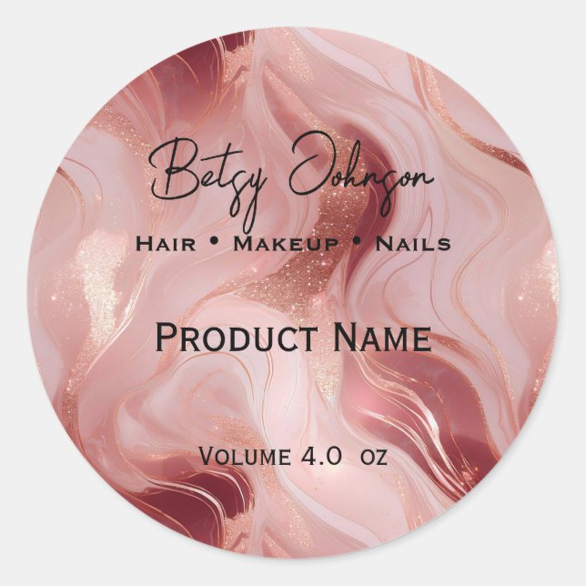 Elegantes Rose Gold Glitzer-Marmorprodukt Runder Aufkleber (Vorderseite)