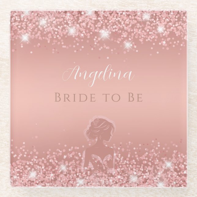 Elegantes Rose Gold Luxe Shimmer Brautparty Glasuntersetzer (Vorderseite)