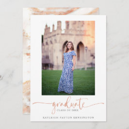 Elegantes Rose Gold Marble Script Abschluss Foto Ankündigung