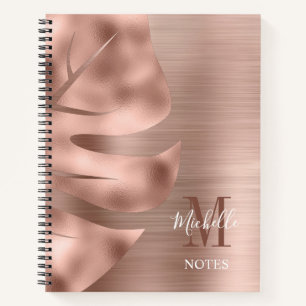 Elegantes Rose-Gold-Pinselmetall-Monogramm Notizbuch