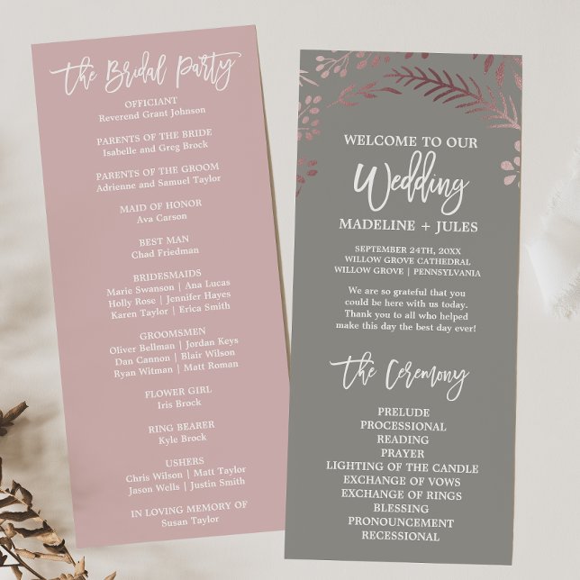 Elegantes Rose Gold und Gray Wedding Programm (Von Creator hochgeladen)