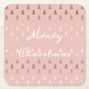 Elegantes Rose-Gold und rosa Weihnachtsbaummuster Rechteckiger Pappuntersetzer