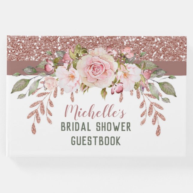 Elegantes Rose Gold Wasserfarben Brautparty Gästebuch (Vorderseite)