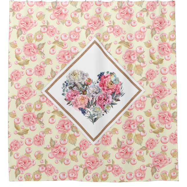 Elegantes Rose Herz Duschvorhang (Vorderseite)