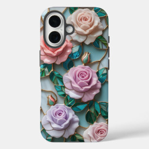 Elegantes Rose-Muster aus Hartglas mit weichem Pas iPhone 16 Hülle
